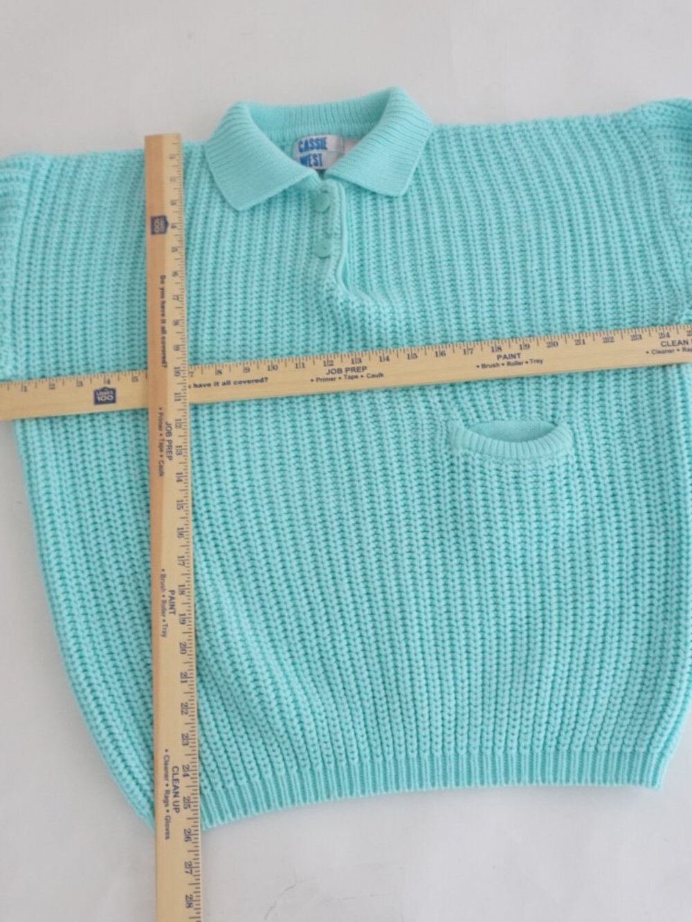Vintage Cassie West Aqua Ribbed Collared Button Grandpa Knit Tennis Sweater M - Picture 3 of 8